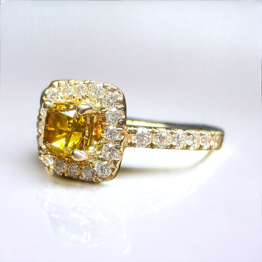 18K 紅金黃鑽圍石方石戒指