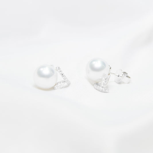 18K白鑽石南洋珍珠耳環