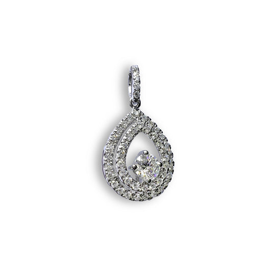 18K白金縷空梨型鑲鑽配圓型鑽石吊墜
