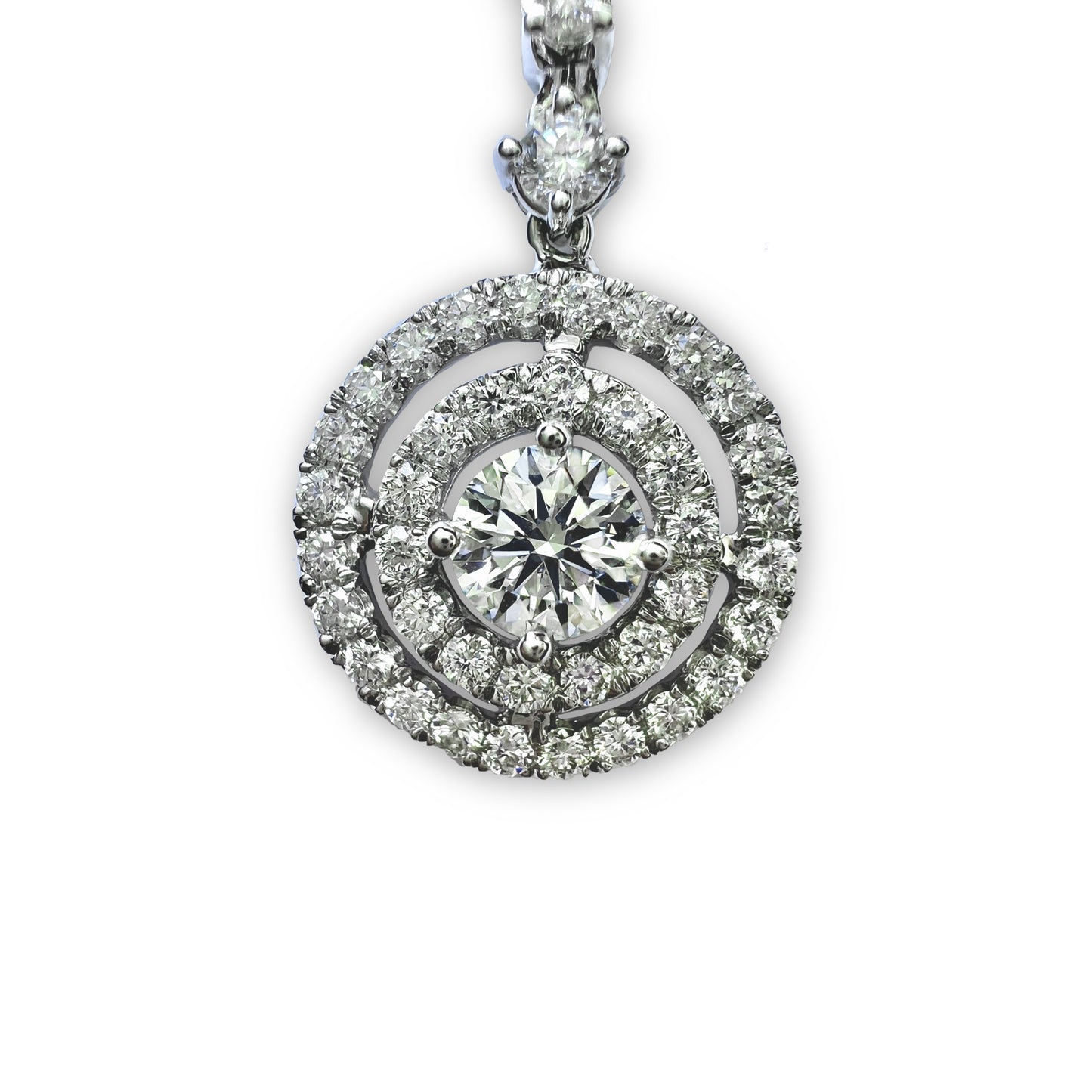 18K白金垂墜雙光環配圓型鑽石吊墜