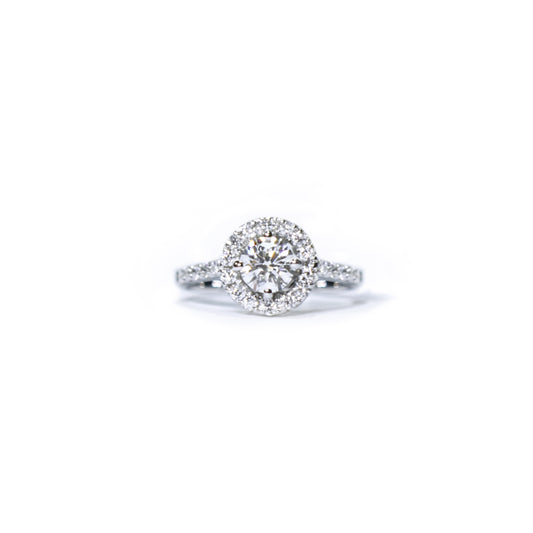 18K白金單光環配圓型鑽石戒指