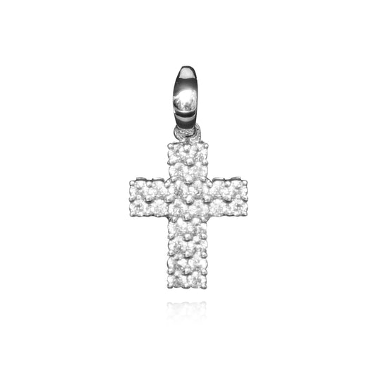 18K白金十字設計鑽石吊墜